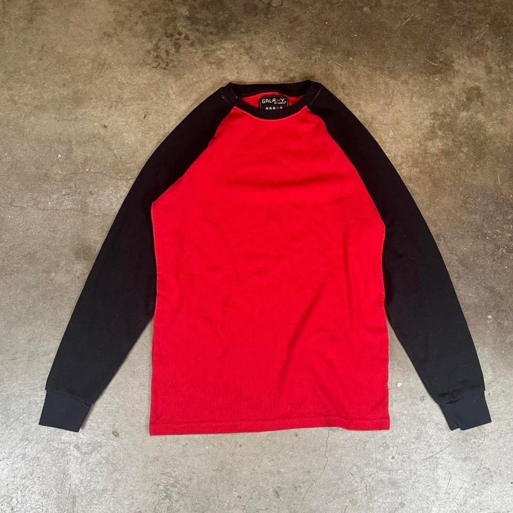 Galaxy by Harvic Mens Thermal Shirt Red Black Raglan Waffle Knit Long Sleeve L